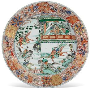 Talerz ceramiczny, ozdobny, chiński z okresu Ksangxi